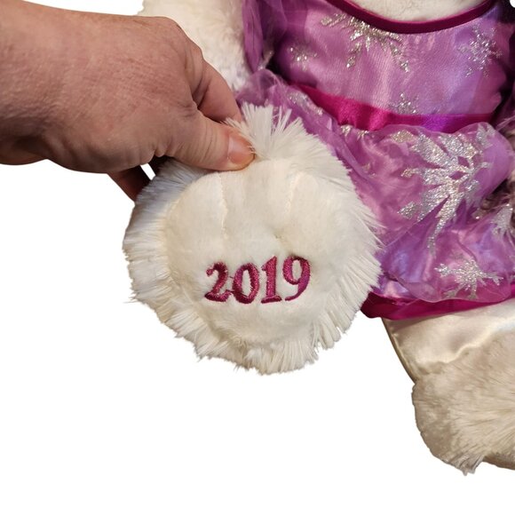 Snowflake Teddy 2019 Plush White Bear In Pink Dress With Bow 15" - Picture 2 of 4